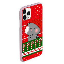 Чехол iPhone 11 Pro матовый Серый котик - игра в снежки, цвет: 3D-розовый — фото 2