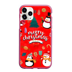 Чехол iPhone 11 Pro матовый Merry christmas art, цвет: 3D-малиновый