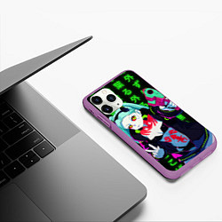 Чехол iPhone 11 Pro матовый Неоновые иероглифы - Ребекка, цвет: 3D-фиолетовый — фото 2