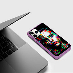 Чехол iPhone 11 Pro матовый Анджелина Джоли - поп-арт, цвет: 3D-фиолетовый — фото 2