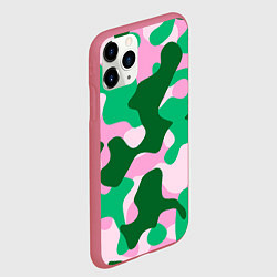 Чехол iPhone 11 Pro матовый Абстрактные зелёно-розовые пятна, цвет: 3D-малиновый — фото 2