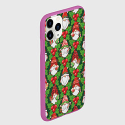 Чехол iPhone 11 Pro матовый Новогодние гномы - паттерн, цвет: 3D-фиолетовый — фото 2