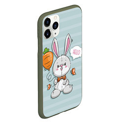 Чехол iPhone 11 Pro матовый Милый зайка с шариком-морковкой, цвет: 3D-темно-зеленый — фото 2