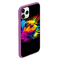 Чехол iPhone 11 Pro матовый Капибара в тёмных очках - поп арт, цвет: 3D-фиолетовый — фото 2