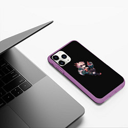 Чехол iPhone 11 Pro матовый Бакуго Кацуки - черный фон, цвет: 3D-фиолетовый — фото 2