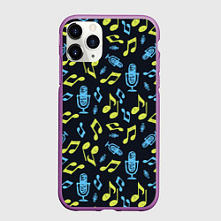 Чехол iPhone 11 Pro матовый Микрофон и ноты, цвет: 3D-фиолетовый