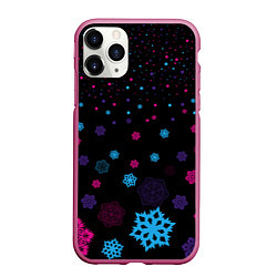 Чехол iPhone 11 Pro матовый Цветные снежинки, цвет: 3D-малиновый