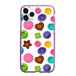 Чехол iPhone 11 Pro матовый Разноцветные пуговицы - паттерн, цвет: 3D-фиолетовый