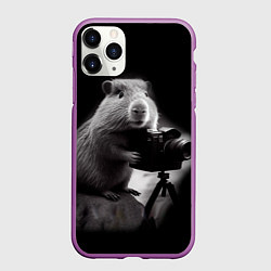Чехол iPhone 11 Pro матовый Капибара фотограф, цвет: 3D-фиолетовый