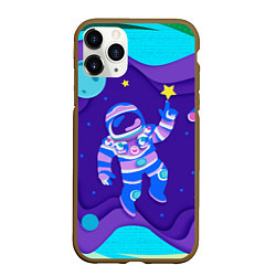 Чехол iPhone 11 Pro матовый Космонавт в космосе - рисунок, цвет: 3D-коричневый