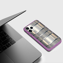 Чехол iPhone 11 Pro матовый Металлические полосы - текстура алюминия, цвет: 3D-фиолетовый — фото 2