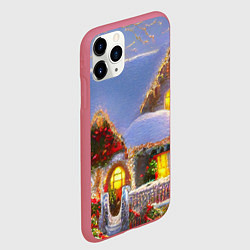 Чехол iPhone 11 Pro матовый Украшенный новогодний коттедж и снежные сугробы, цвет: 3D-малиновый — фото 2