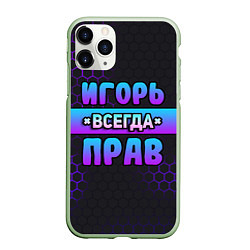 Чехол iPhone 11 Pro матовый Игорь всегда прав - неоновые соты