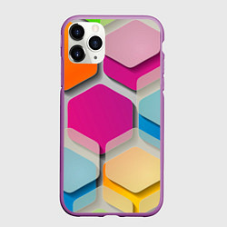 Чехол iPhone 11 Pro матовый Абстрактные разноцветные геометрические фигуры, цвет: 3D-фиолетовый