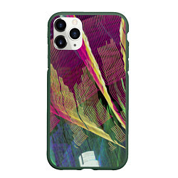 Чехол iPhone 11 Pro матовый Неоновые волнообразные линии, цвет: 3D-темно-зеленый