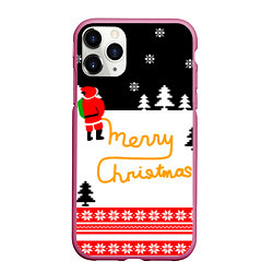 Чехол iPhone 11 Pro матовый Merry christmas - Санта Клаус, цвет: 3D-малиновый