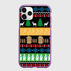 Чехол iPhone 11 Pro матовый Новогодний узор с пивом, цвет: 3D-фиолетовый