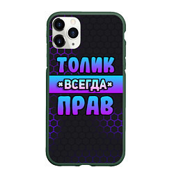 Чехол iPhone 11 Pro матовый Толик всегда прав - неоновые соты