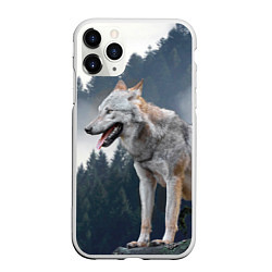 Чехол iPhone 11 Pro матовый Волк на фоне леса, цвет: 3D-белый
