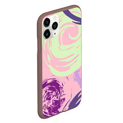 Чехол iPhone 11 Pro матовый Розовый фон и разноцветные круги, цвет: 3D-коричневый — фото 2
