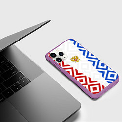 Чехол iPhone 11 Pro матовый Russia sport ромбы и герб, цвет: 3D-фиолетовый — фото 2