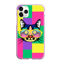 Чехол iPhone 11 Pro матовый Кот в стиле поп-арт, цвет: 3D-розовый