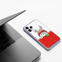 Чехол iPhone 11 Pro матовый Новогодний зайка с ёлочкой, цвет: 3D-светло-сиреневый — фото 2