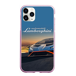 Чехол iPhone 11 Pro матовый Lamborghini Huracan STO - car racing, цвет: 3D-розовый