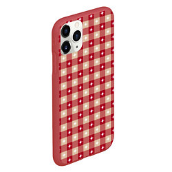 Чехол iPhone 11 Pro матовый Белые звезды на бежево-красной клетке, цвет: 3D-красный — фото 2