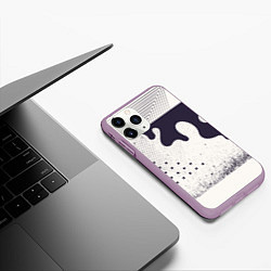 Чехол iPhone 11 Pro матовый Абстрактные и тёмные точки и краски, цвет: 3D-сиреневый — фото 2