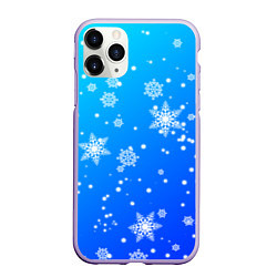 Чехол iPhone 11 Pro матовый Снежинки на голубом фоне, цвет: 3D-светло-сиреневый