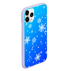 Чехол iPhone 11 Pro матовый Снежинки на голубом фоне, цвет: 3D-светло-сиреневый — фото 2