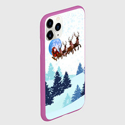 Чехол iPhone 11 Pro матовый Санта на оленях, цвет: 3D-фиолетовый — фото 2