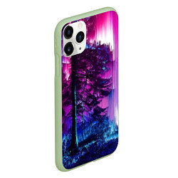 Чехол iPhone 11 Pro матовый Сиреневый лес - глитч, цвет: 3D-салатовый — фото 2
