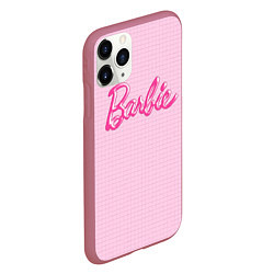 Чехол iPhone 11 Pro матовый Барби - логотип на клетчатом фоне, цвет: 3D-малиновый — фото 2