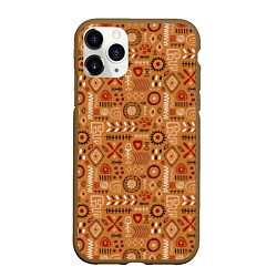 Чехол iPhone 11 Pro матовый Этнический рисунок с костями, цвет: 3D-коричневый