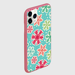 Чехол iPhone 11 Pro матовый Весёлые снежинки, цвет: 3D-малиновый — фото 2