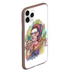 Чехол iPhone 11 Pro матовый Фрида с капуцином, цвет: 3D-коричневый — фото 2