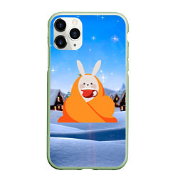 Чехол iPhone 11 Pro матовый Заяц согревается под пледом, цвет: 3D-салатовый