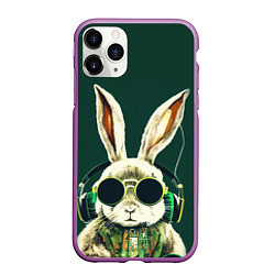Чехол iPhone 11 Pro матовый Заяц меломан, цвет: 3D-фиолетовый