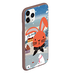 Чехол iPhone 11 Pro матовый Мордочка кролика - новый год, цвет: 3D-коричневый — фото 2