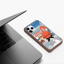 Чехол iPhone 11 Pro матовый Мордочка кролика - новый год, цвет: 3D-коричневый — фото 2