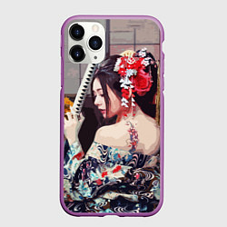 Чехол iPhone 11 Pro матовый Японская девушка с самурайским мечом, цвет: 3D-фиолетовый