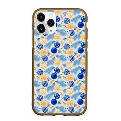 Чехол iPhone 11 Pro матовый Шарики новогодние ёлочные, синие, цвет: 3D-коричневый