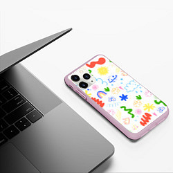 Чехол iPhone 11 Pro матовый Детские рисунки, цвет: 3D-розовый — фото 2