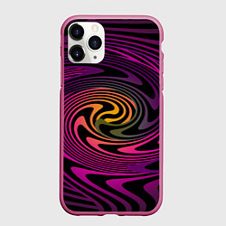 Чехол iPhone 11 Pro матовый Бордово черный абстрактный узор спираль, цвет: 3D-малиновый