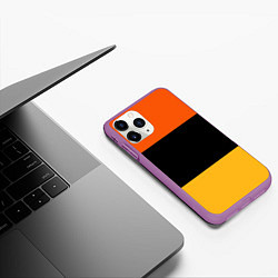 Чехол iPhone 11 Pro матовый Полосатый оранжевый с черной и белой полосой, цвет: 3D-фиолетовый — фото 2