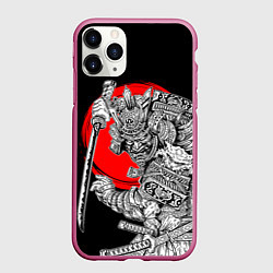 Чехол iPhone 11 Pro матовый Самурай с мечом на черном фоне, цвет: 3D-малиновый