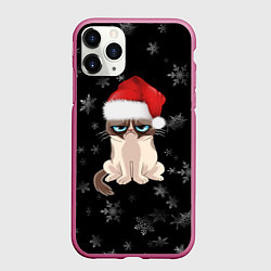 Чехол iPhone 11 Pro матовый Грустный кот новый год, цвет: 3D-малиновый