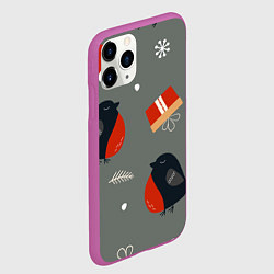 Чехол iPhone 11 Pro матовый Новогодние снегири, цвет: 3D-фиолетовый — фото 2